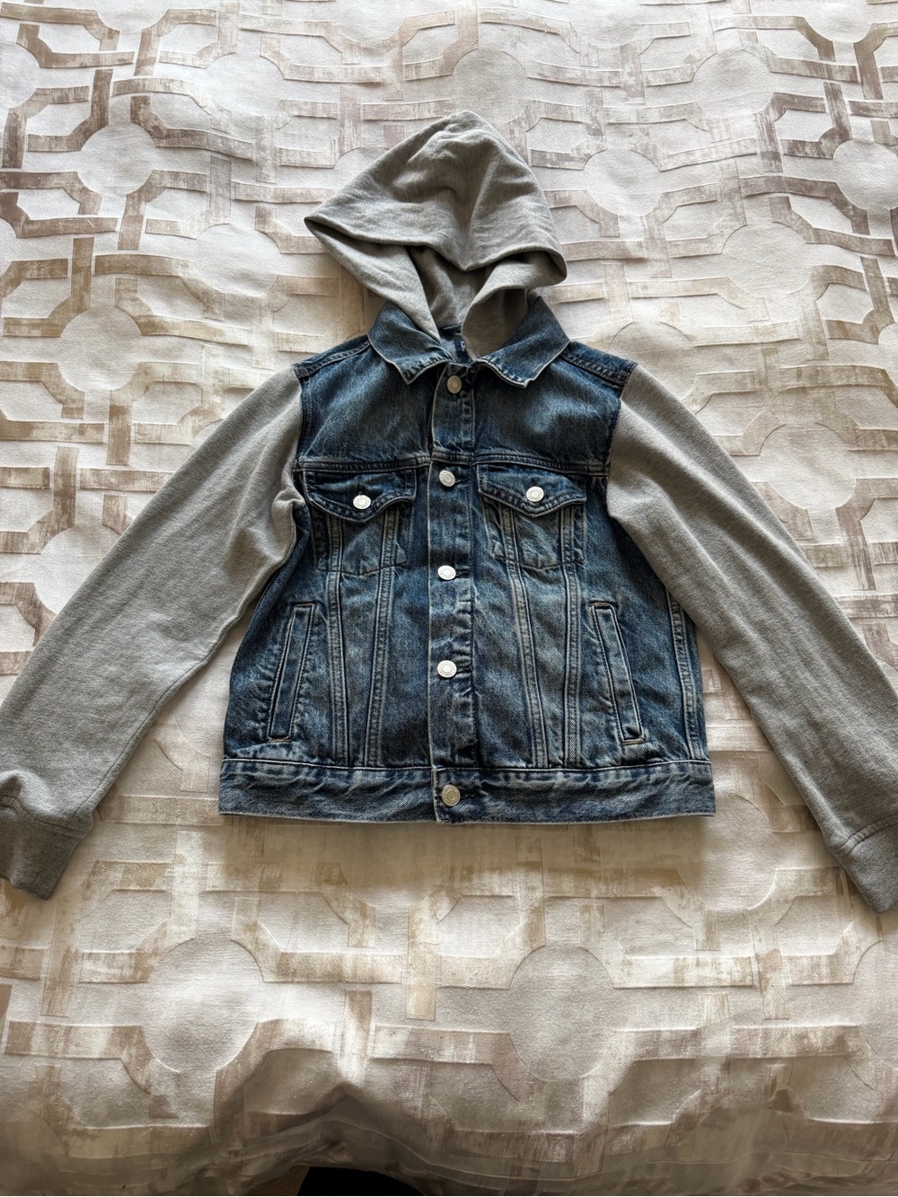 GAP Kids Two-Tone Denim Jacket with Gray Hood